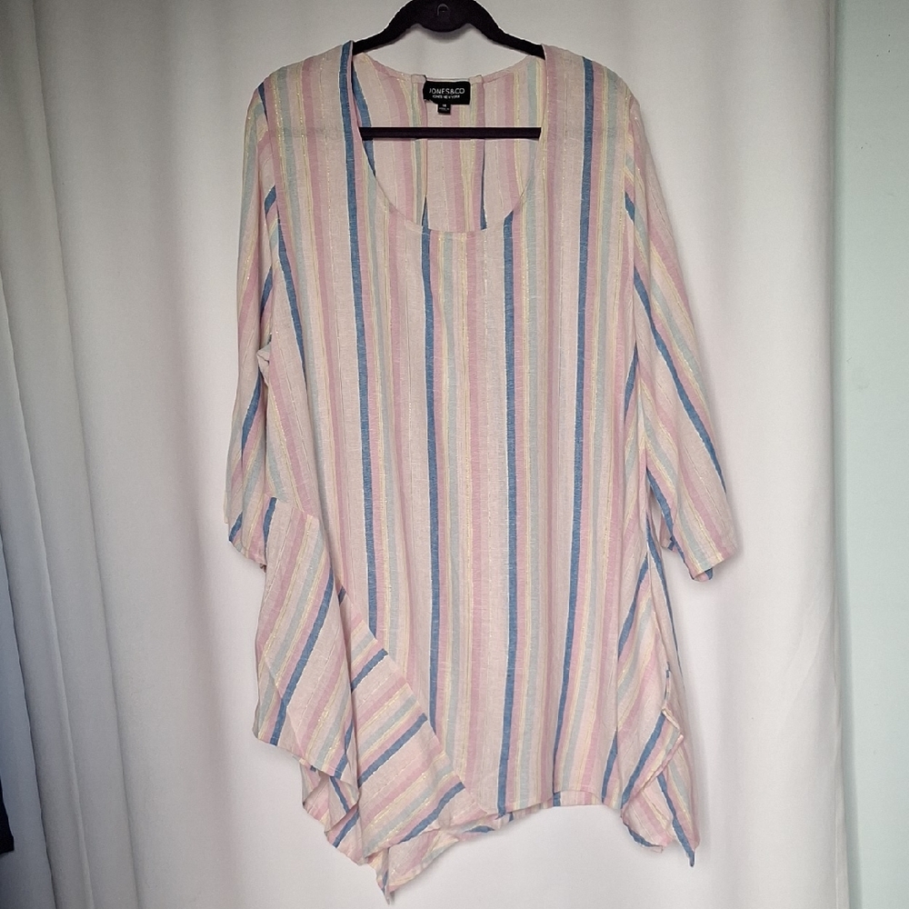 Jones & Co  Pastel Multicolor Striped Linen Blend Tunic Top Size 1X